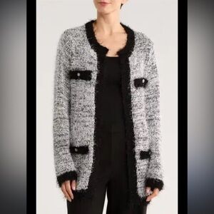 89th & Madison Black and Gray Cardigan pearl buttons old money quiet luxury